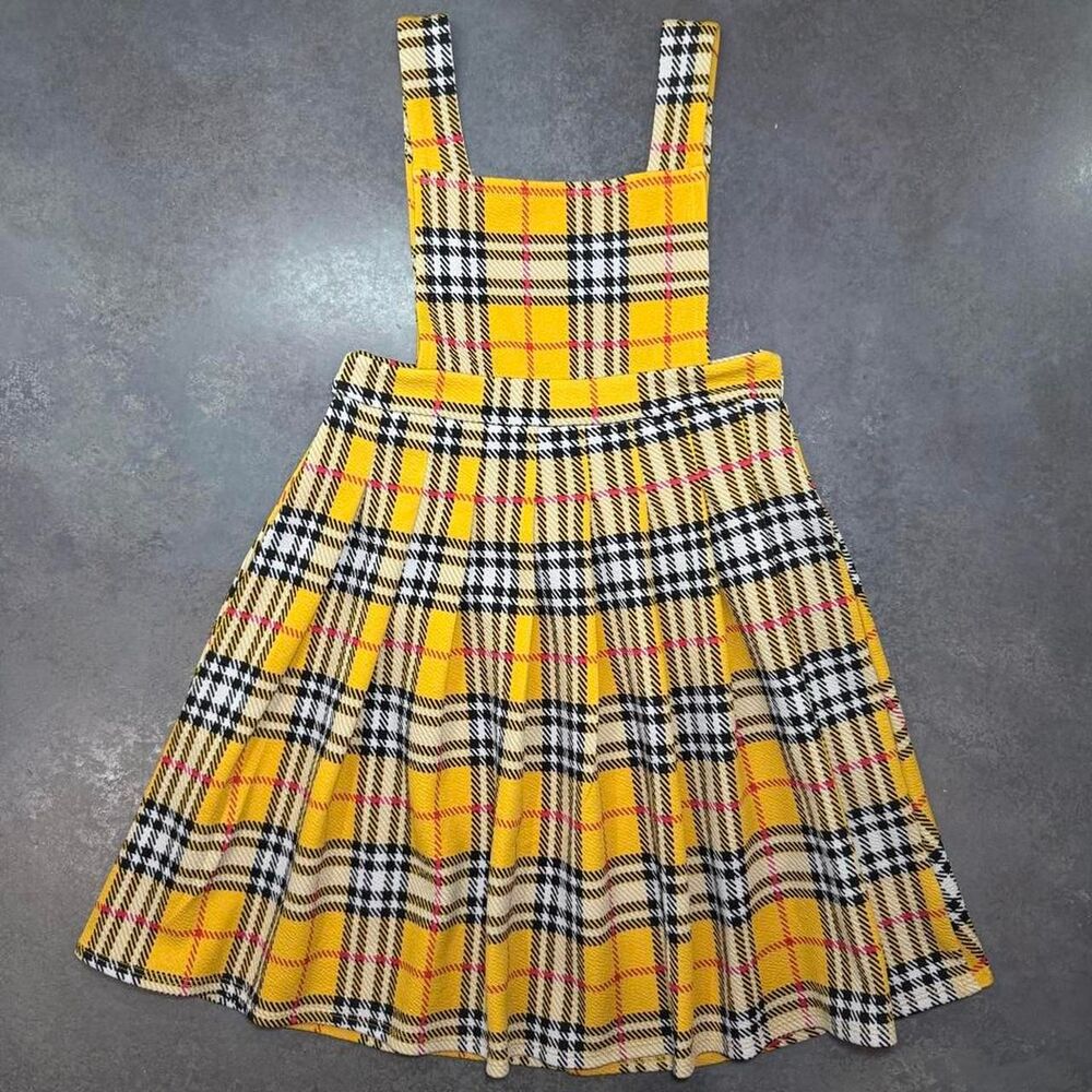 Heart & Arrow Stretch Girls 8 Yellow Plaid Skater Dress Suspender Style Pull On
